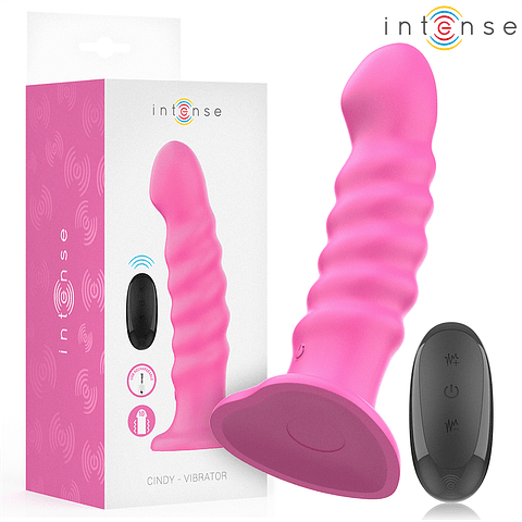 INTENSE - VIBRADOR CINDY TAMANHO L DESIGN ESPIRAL 10 VIBRAÇÕES ROSA CONTROLE REMOTO