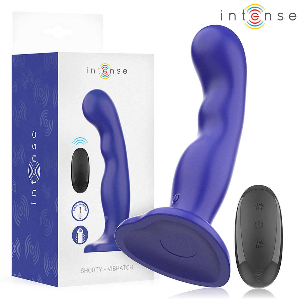 INTENSE - VIBRADOR SHORTY COM VENTOSA AZUL CONTROLE REMOTO 1
