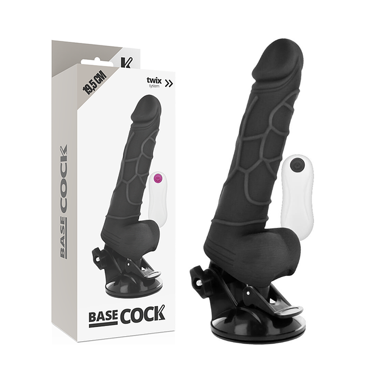 BASECOCK - VIBRADOR REALISTA CONTROLE REMOTO PRETO COM TESTÍCULOS 19.5 CM -O- 4 CM 1