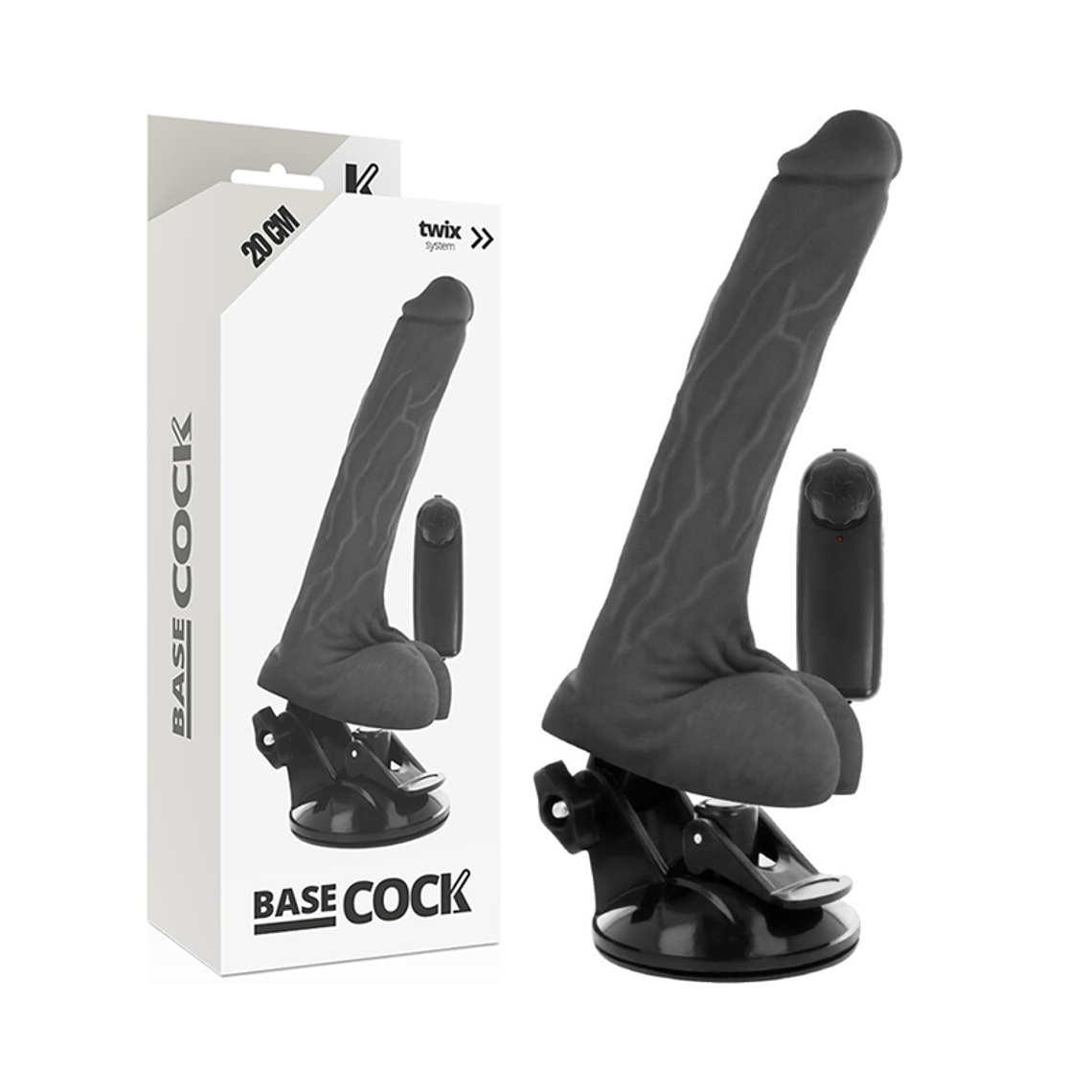 BASECOCK - VIBRADOR REALÍSTICO DE CONTROLE REMOTO PRETO COM TESTÍCULOS 20 CM -O- 4 CM 1