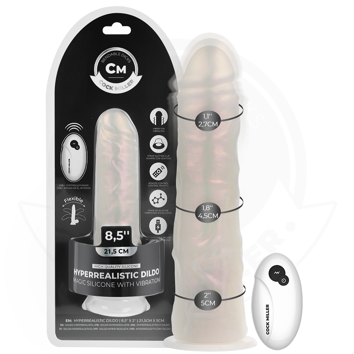 COCK MILLER - DILDO COM VENTOSA, LUZES E VIBRAÇÃO COM CONTROLE REMOTO BRANCO 21,5 CM 1
