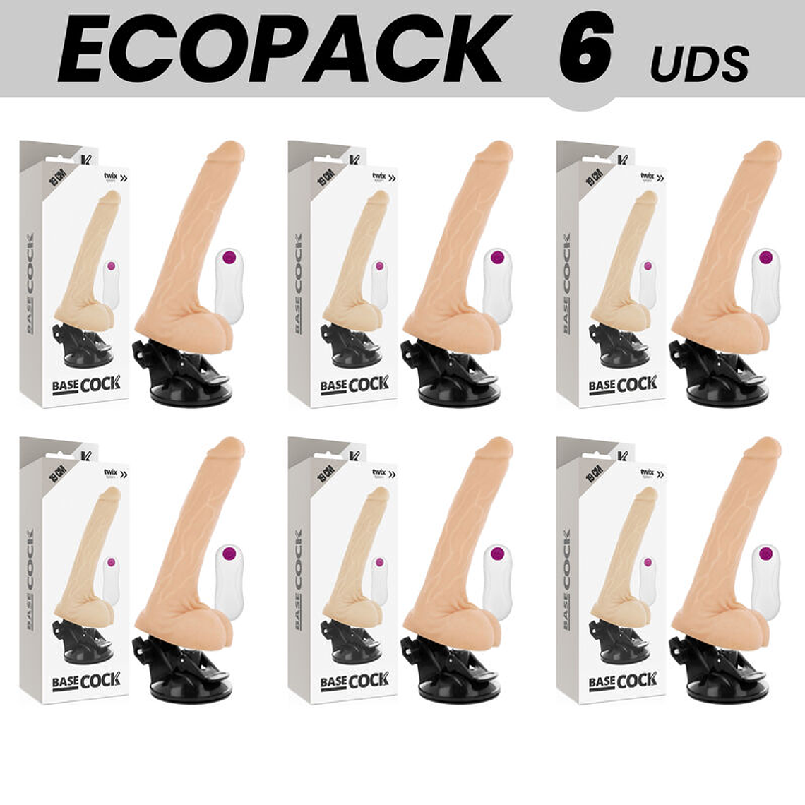 ECOPACK 6 UNIT - BASECOCK VIBRADOR DE CONTROLE REMOTO NATURAL REALISTA 19 CM -O- 4 CM 1