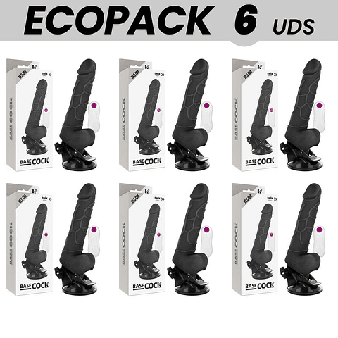 ECOPACK 6 UNIT - BASECOCK VIBRADOR REALISTA CONTROLE REMOTO PRETO COM TESTÍCULOS 19.5 CM -O- 4 CM