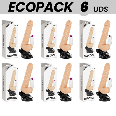 ECOPACK 6 UNIT - BASECOCK VIBRADOR REALISTA CONTROLE REMOTO NATURAL COM TESTÍCULOS 19.5 CM -O- 4 CM
