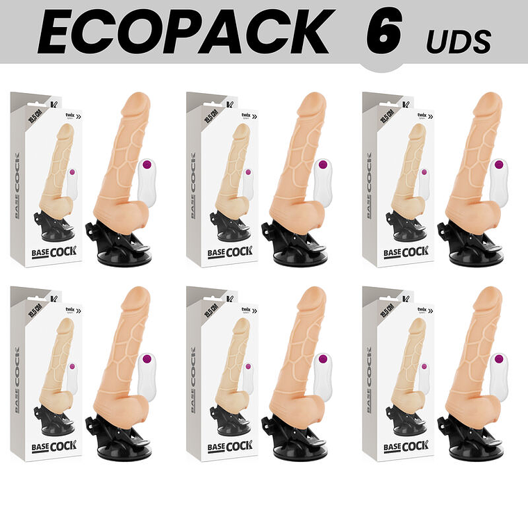 ECOPACK 6 UNIT - BASECOCK VIBRADOR REALISTA CONTROLE REMOTO NATURAL COM TESTÍCULOS 19.5 CM -O- 4 CM 1
