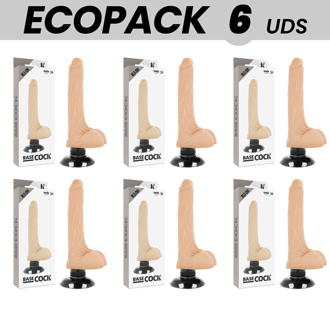 ECOPACK 6 UNIT - BASECOCK VIBRADOR REALÍSTICO 2-1 NATURAL 18.5 CM -O- 4 CM 1