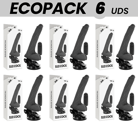 ECOPACK 6 UNIT - BASECOCK VIBRADOR REALÍSTICO DE CONTROLE REMOTO PRETO COM TESTÍCULOS 20 CM -O- 4 CM