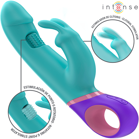 INTENSE - MONICA RABBIT VIBRADOR COM ESTIMULADOR G-SPOT ROTATIVO AZUL