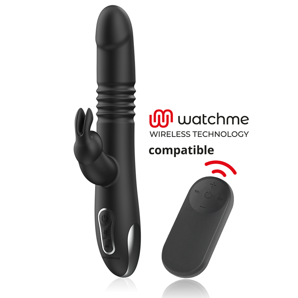 BLACK&SILVER - KENJI VIBRADOR RABBIT UP & DOWN + CONTROLO REMOTO WATCHME 1
