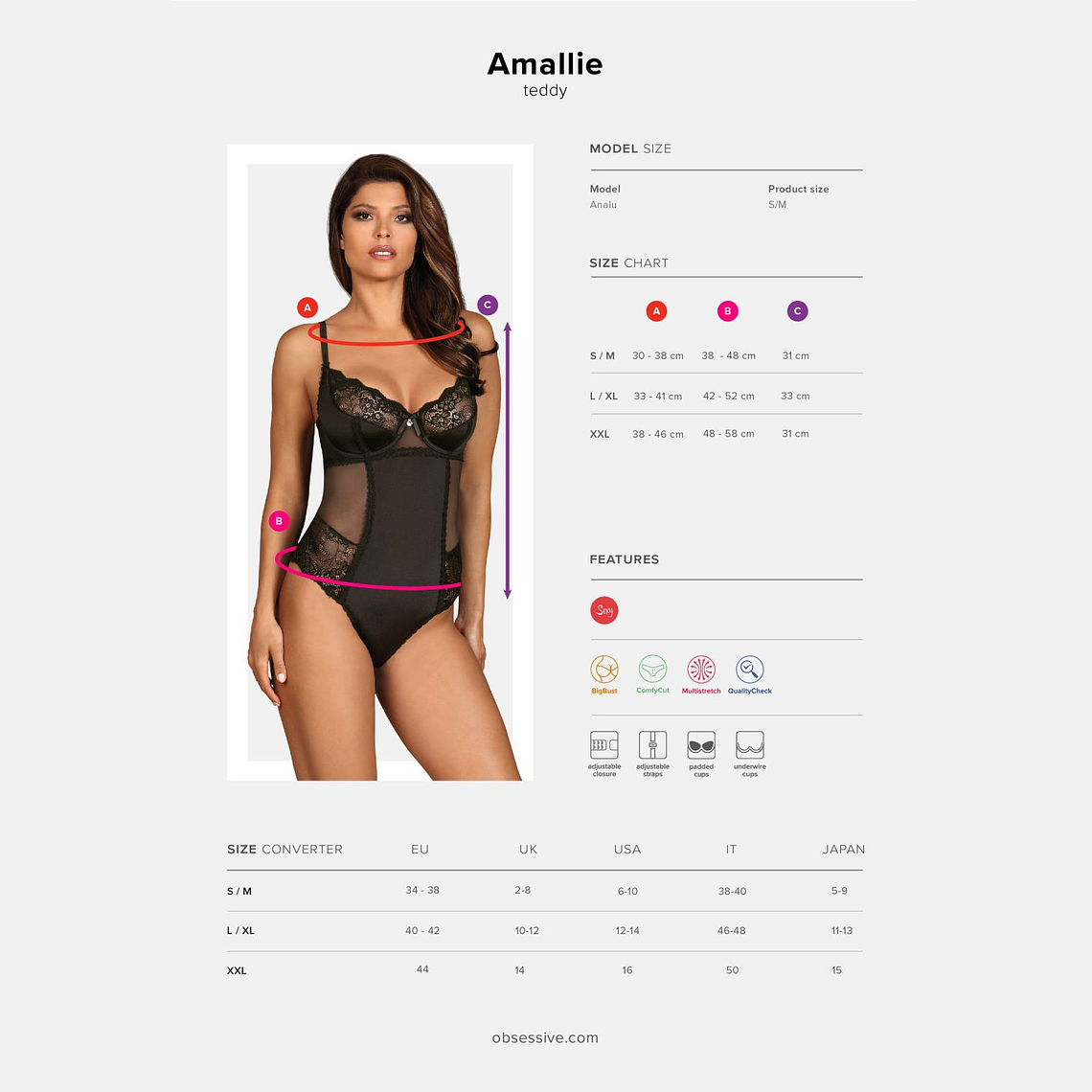 BODY AMALLIE OBSESSIVE PRETO - 36-38 S/M 5