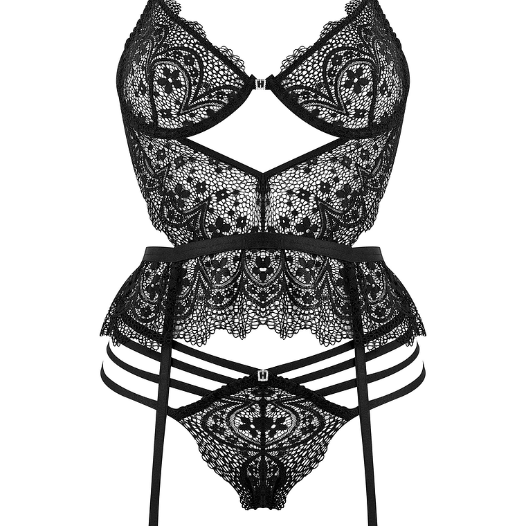 CORPETE E TANGA LACE TEMPTATION PRETO BEAUTY NIGHT FASHION - 36-38 S/M 6