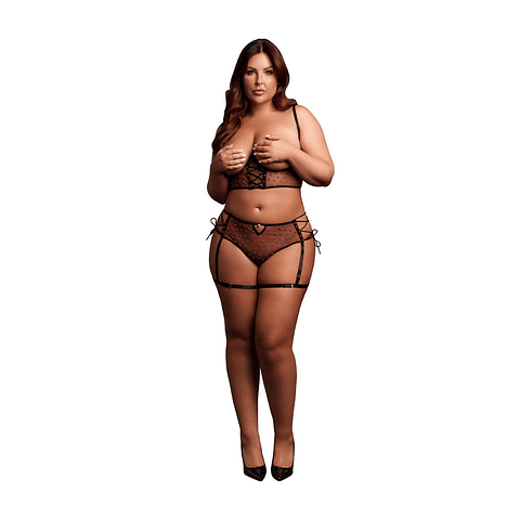 CONJUNTO DE 2 PEÇAS COM SUTIÃ SEM COPAS PRETO TAMANHO QUEEN LE DÉSIR - 42 XL