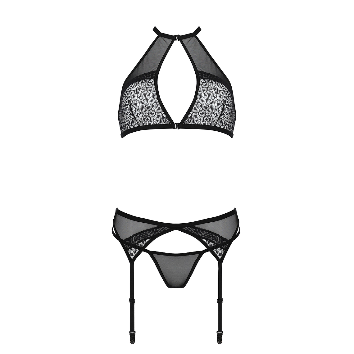 CONJUNTO DE 3 PEÇAS SATARA PRETO EROTIC LINE PASSION  - 36-38 S/M 3