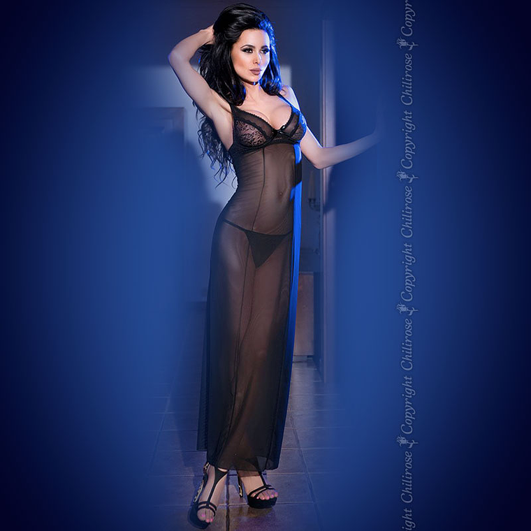 CAMISA DE NOITE E TANGA CR-4115 PRETA - 38 M 3