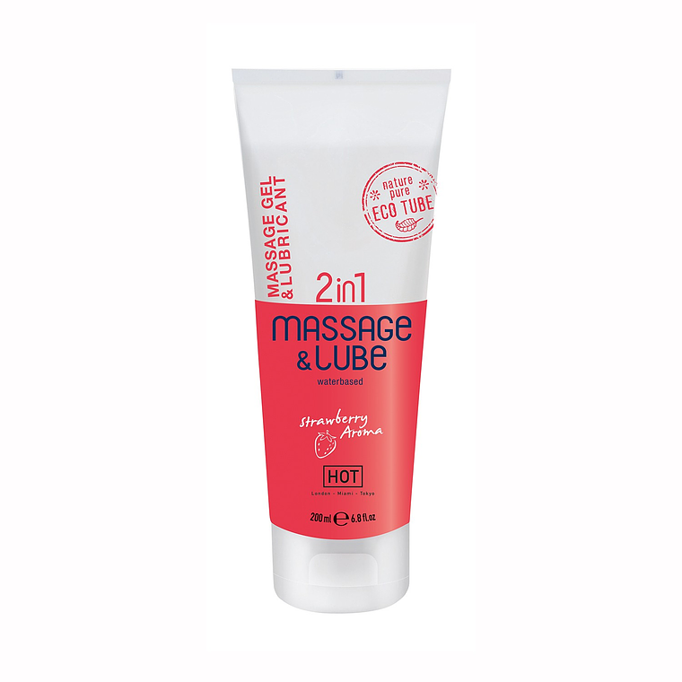 GEL DE MASSAGEM E LUBRIFICANTE 2EM1 COM SABOR A MORANGO HOT™ 200ML 1