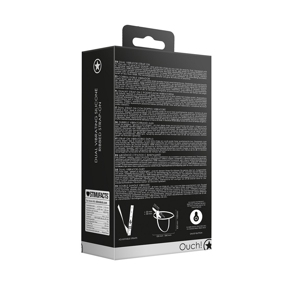 ARNÊS  AJUSTÁVEL COM VIBRADORES RECARREGÁVEIS PRETO OUCH! 3