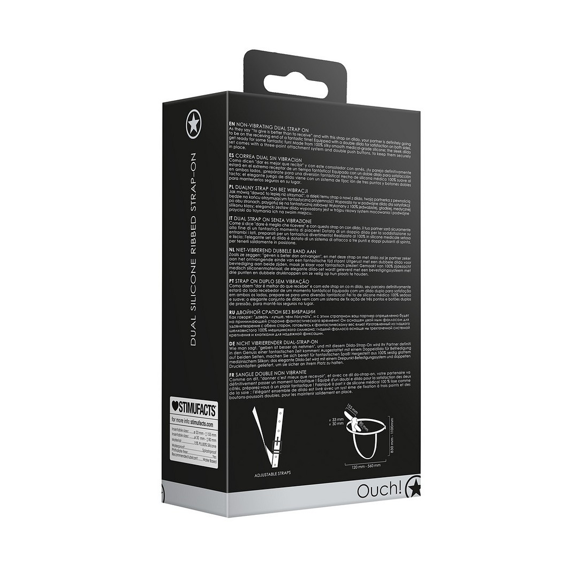 ARNÊS AJUSTÁVEL COM DILDOS EM SILICONE PRETO OUCH! 3