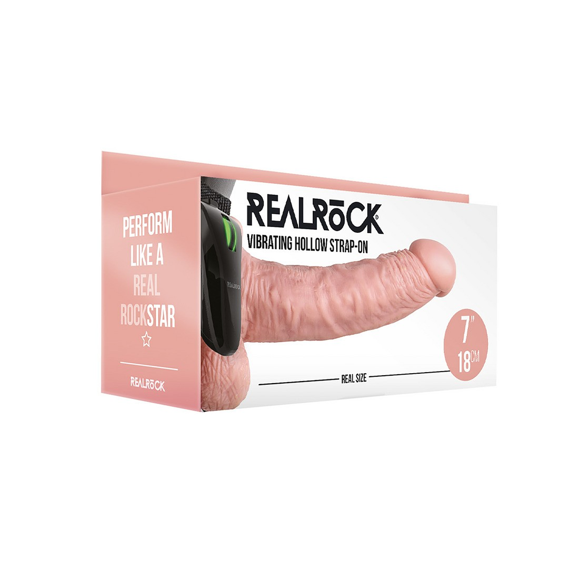 STRAP-ON OCO COM TESTÍCULOS E VIBRAÇÃO 7 /18 CM FLESH REALROCK 2