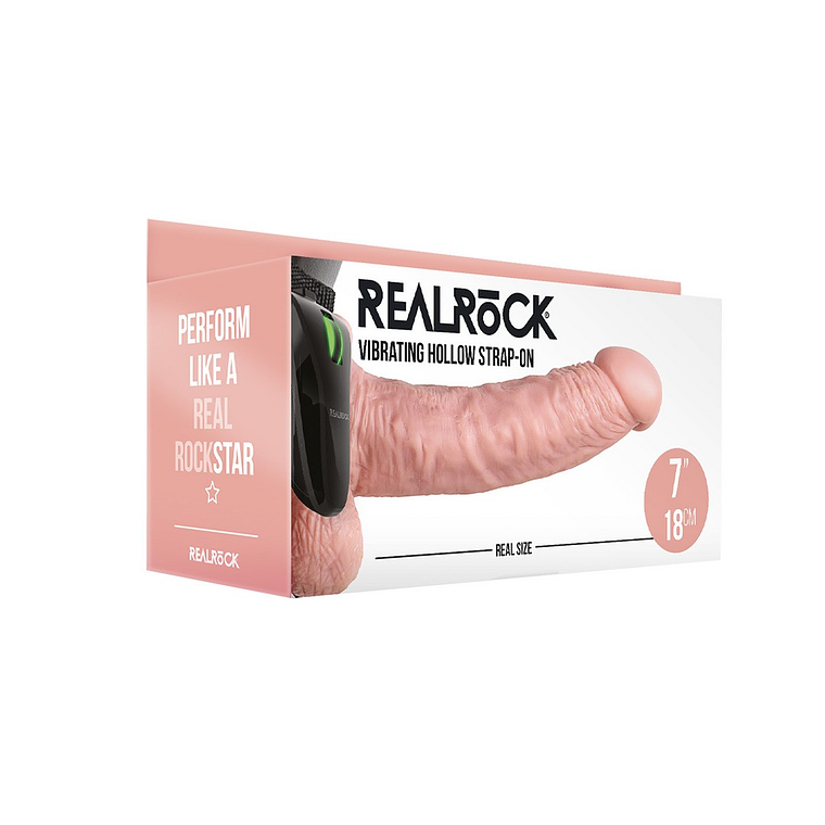 STRAP-ON OCO COM TESTÍCULOS E VIBRAÇÃO 7 /18 CM FLESH REALROCK 2