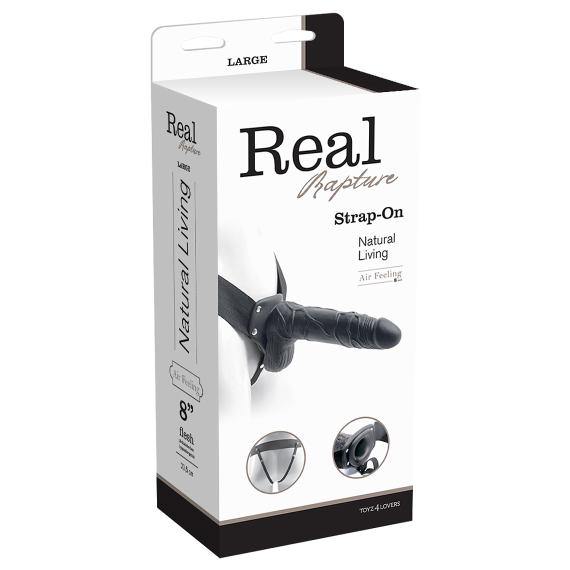 STRAP-ON OCO COM TESTÍCULOS REAL RAPTURE AIR FEELING 8' PRETO 2