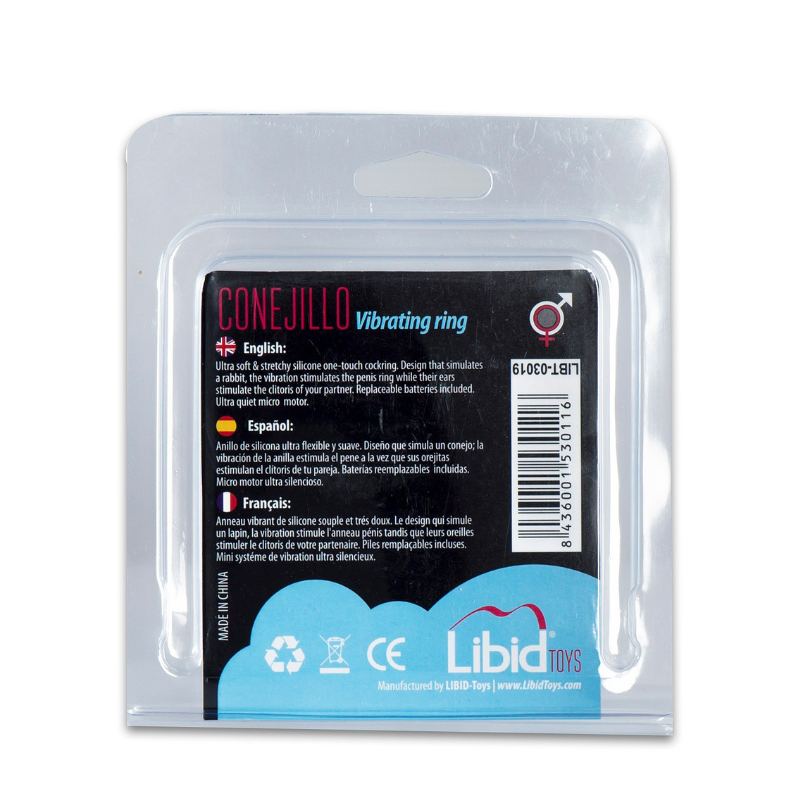 ANEL VIBRATÓRIO CONEJILLO TRANSPARENTE LIBID TOYS 3