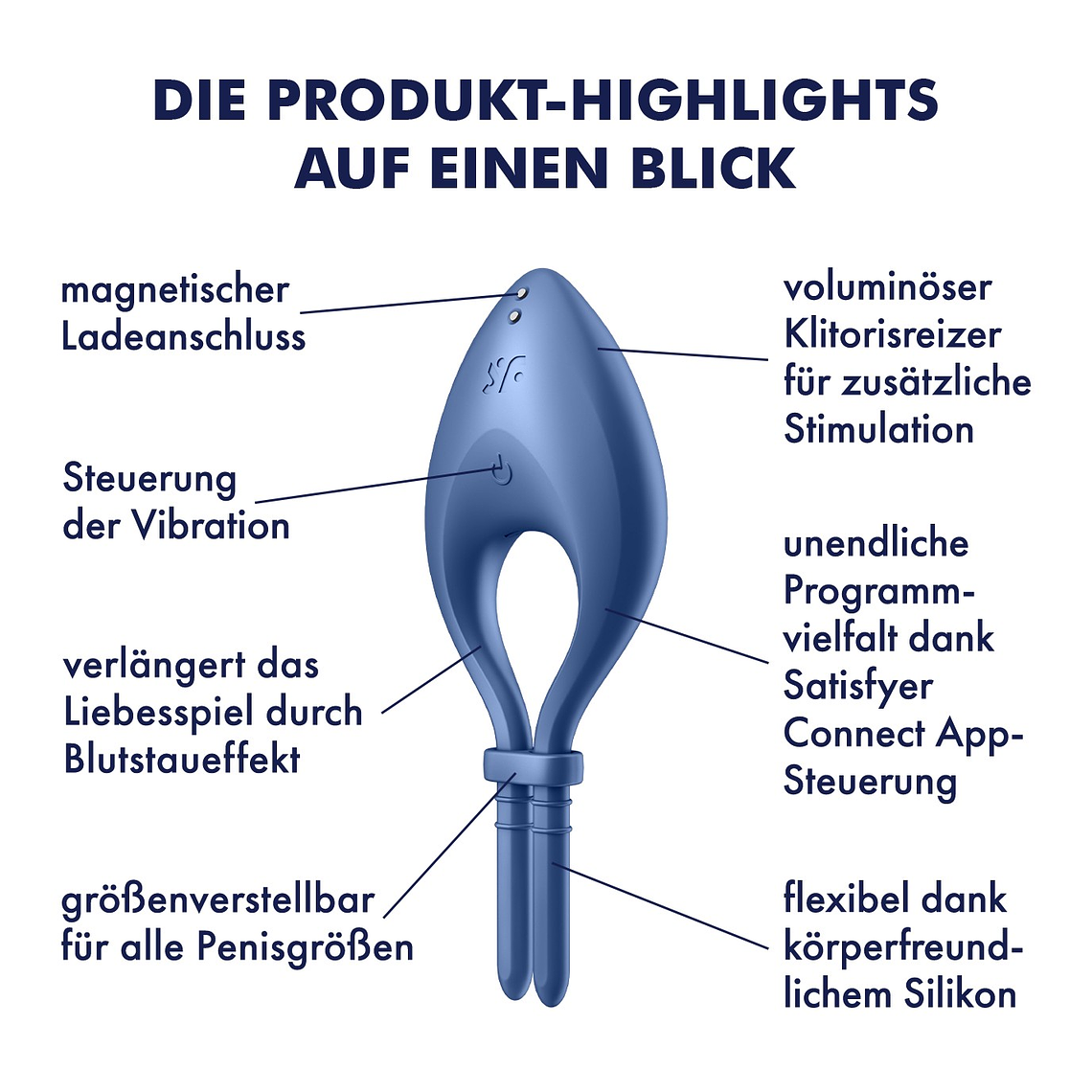 ANEL VIBRATÓRIO BULLSEYE COM APP SATISFYER AZUL 9