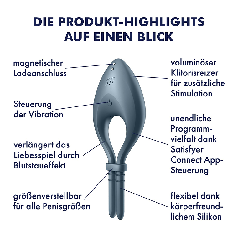 ANEL VIBRATÓRIO BULLSEYE COM APP SATISFYER AZUL ESCURO 9