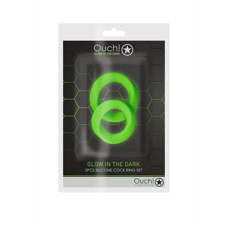 CONJUNTO DE 2 ANÉIS PARA O PÉNIS GLOW IN THE DARK OUCH! 2
