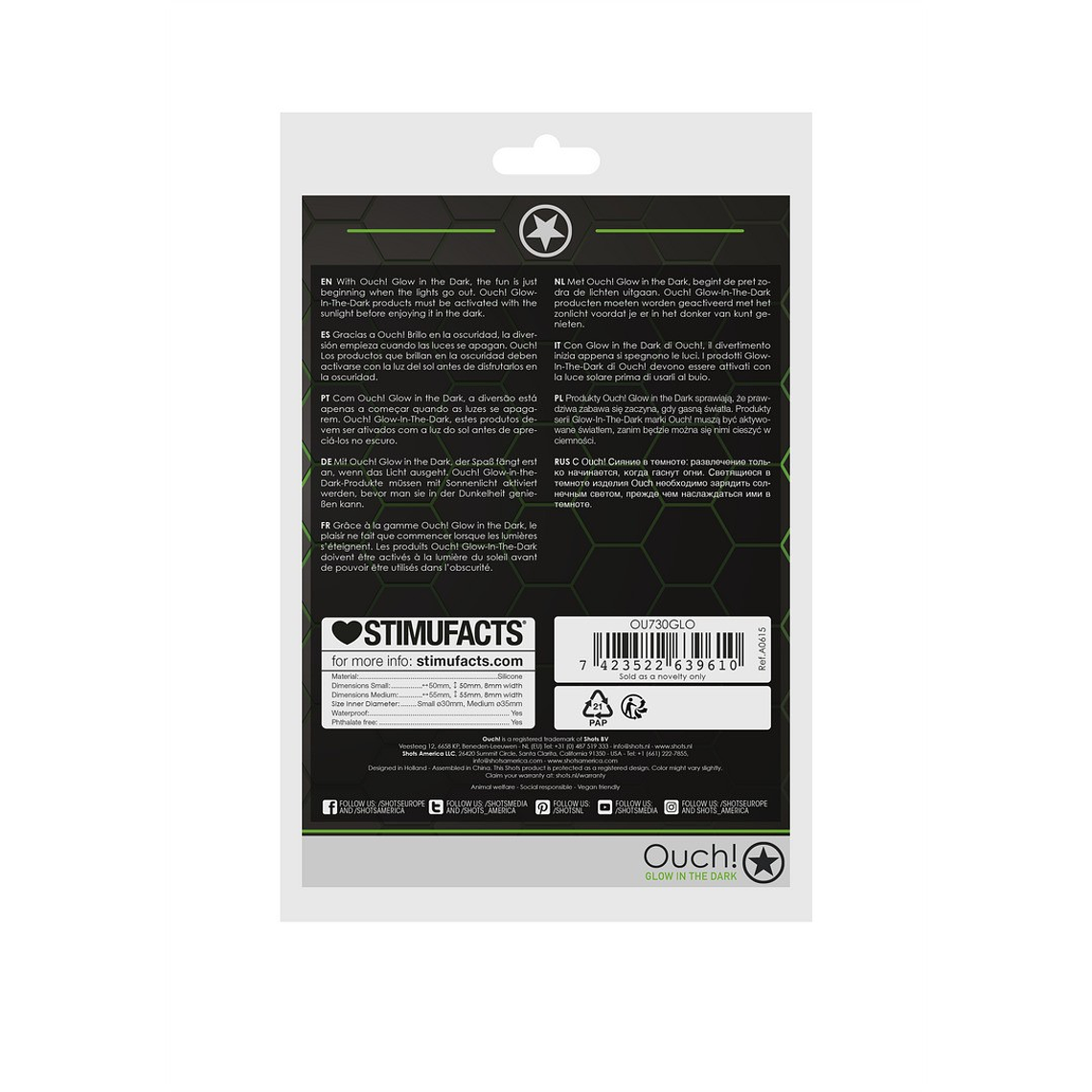 CONJUNTO DE 2 ANÉIS PARA O PÉNIS GLOW IN THE DARK OUCH! 3