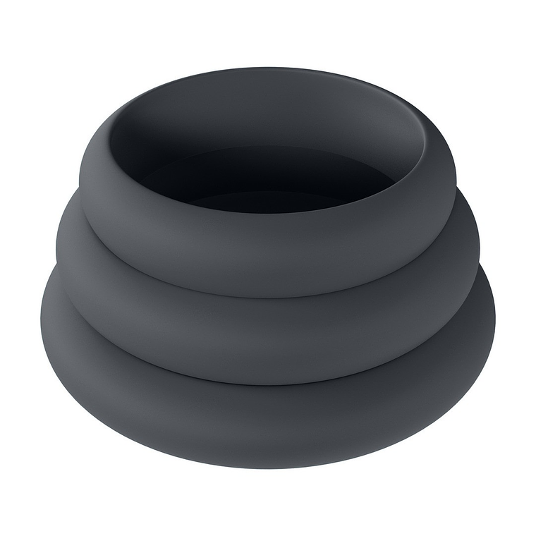 CONJUNTO DE 3 ANÉIS EM SILICONE PARA O PÉNIS WIDE O S/M/L PRETO LEVELZ 1
