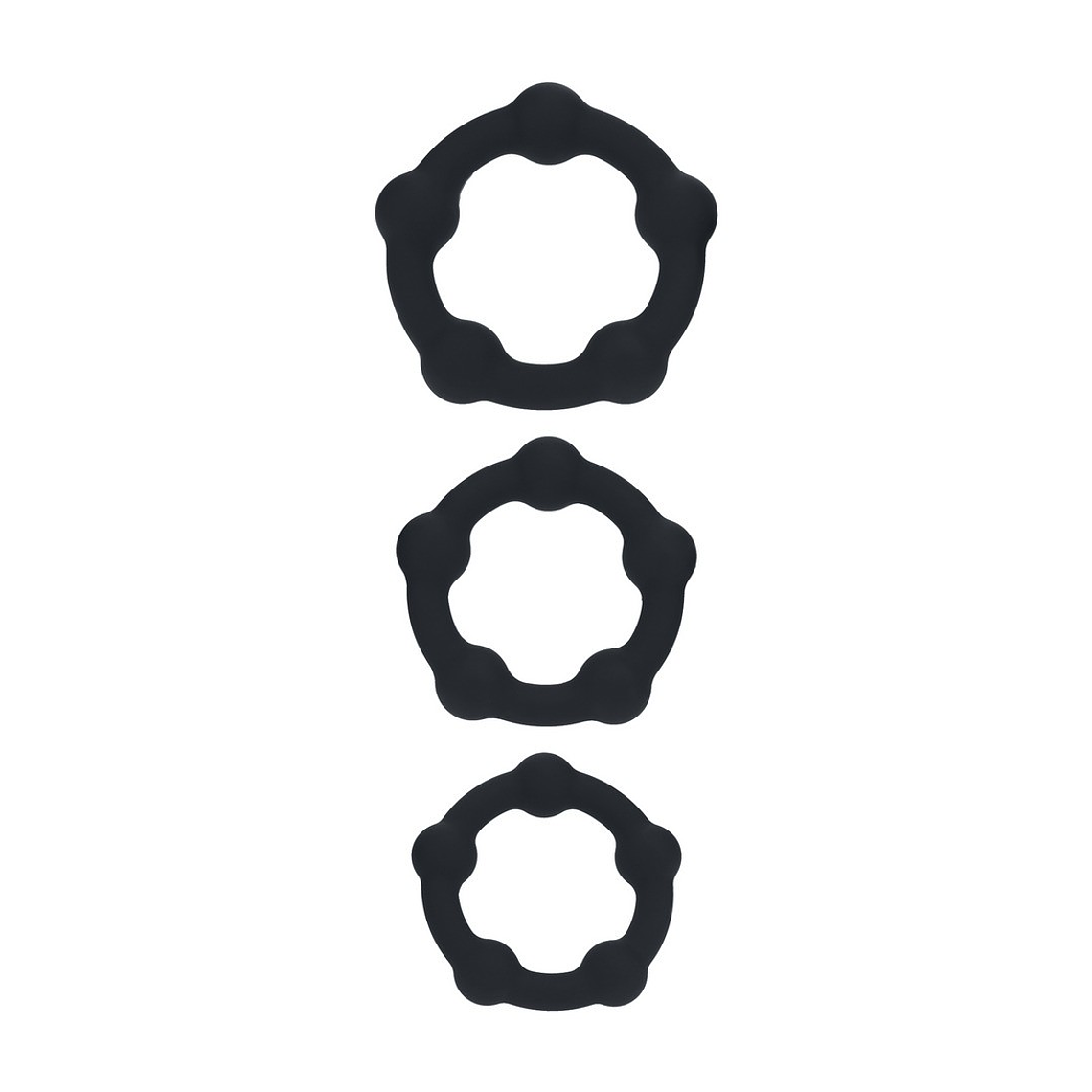 CONJUNTO DE 3 ANÉIS PARA O PÉNIS EM SILICONE COM PÉROLAS S/M/L PRETO LEVELZ 1