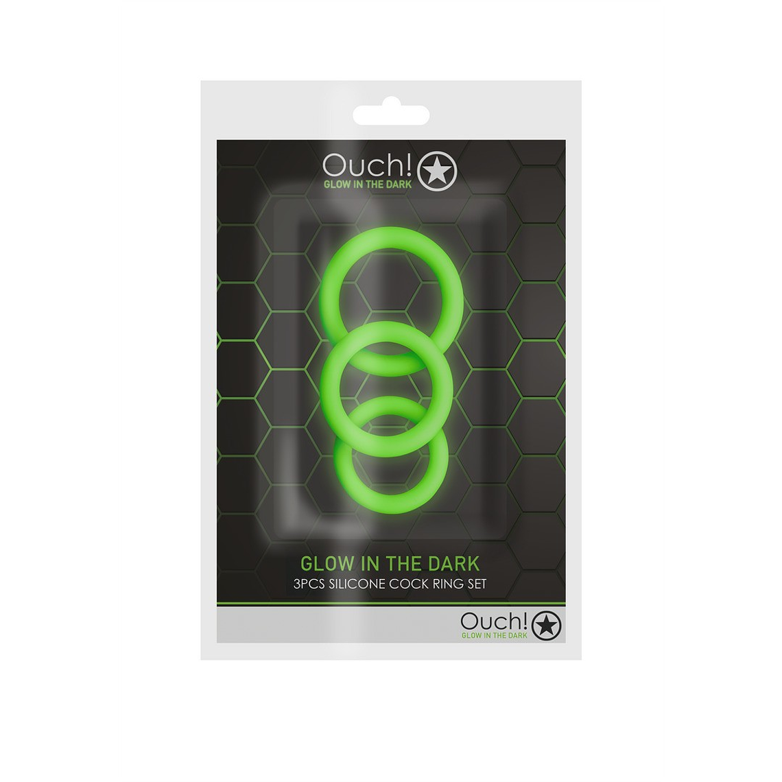 CONJUNTO DE 3 ANÉIS PARA O PÉNIS GLOW IN THE DARK OUCH! 2