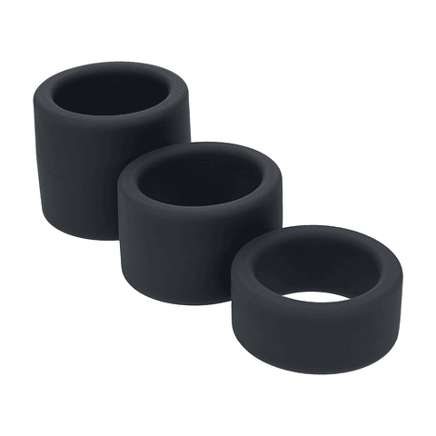 CONJUNTO DE 3 EXTENSORES PARA TESTÍCULOS EM SILICONE LIQUÍDO S/M/L PRETO LEVELZ