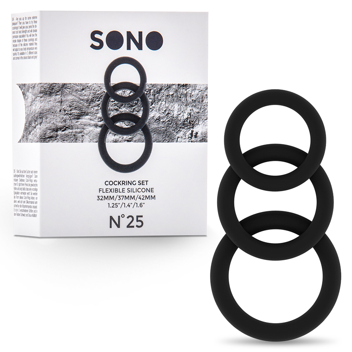 CONJUNTO DE ANÉIS PARA O PÉNIS SONO Nº25 COCKRING SET PRETO 2