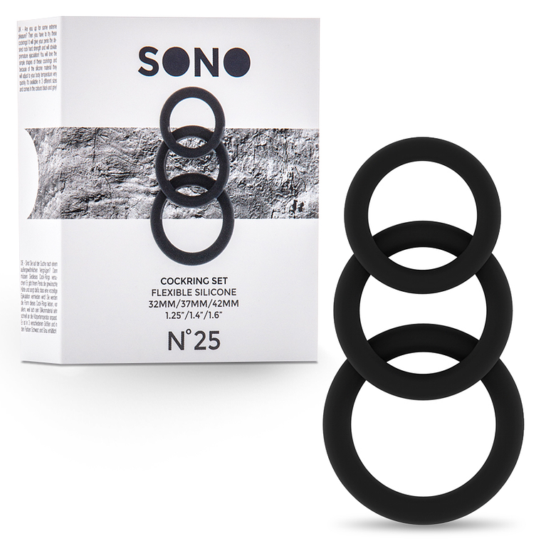 CONJUNTO DE ANÉIS PARA O PÉNIS SONO Nº25 COCKRING SET PRETO 2