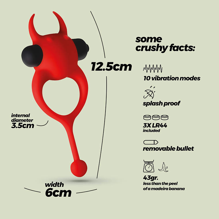 DAEMON ANEL PARA O PÉNIS COM VIBRAÇÃO VERMELHO CRUSHIOUS 6