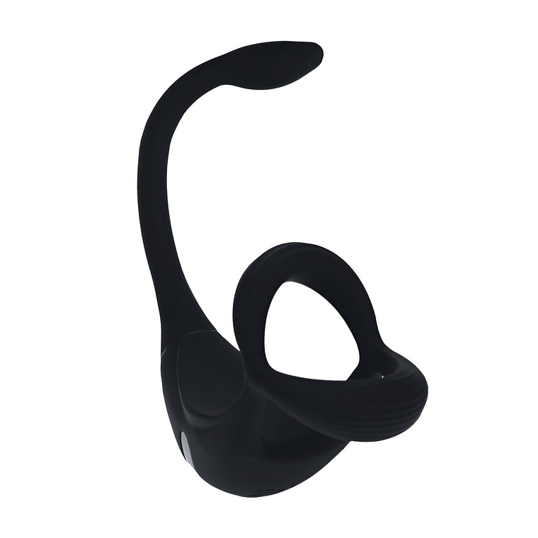 ANEL PARA O PENIS TRI O VIBRATÓRIO DE SILICONE COM COMANDO REMOTO E ESTIMULADOR PRETO LEVELZ  1