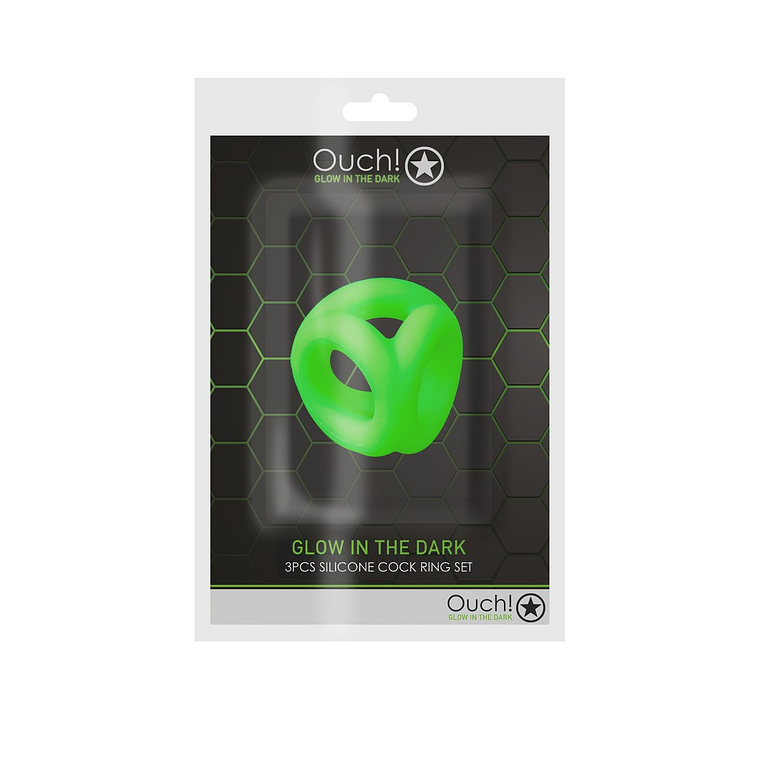ANEL PARA O PÉNIS E TESTÍCULOS FLUORESCENTE GLOW IN THE DARK OUCH! 2