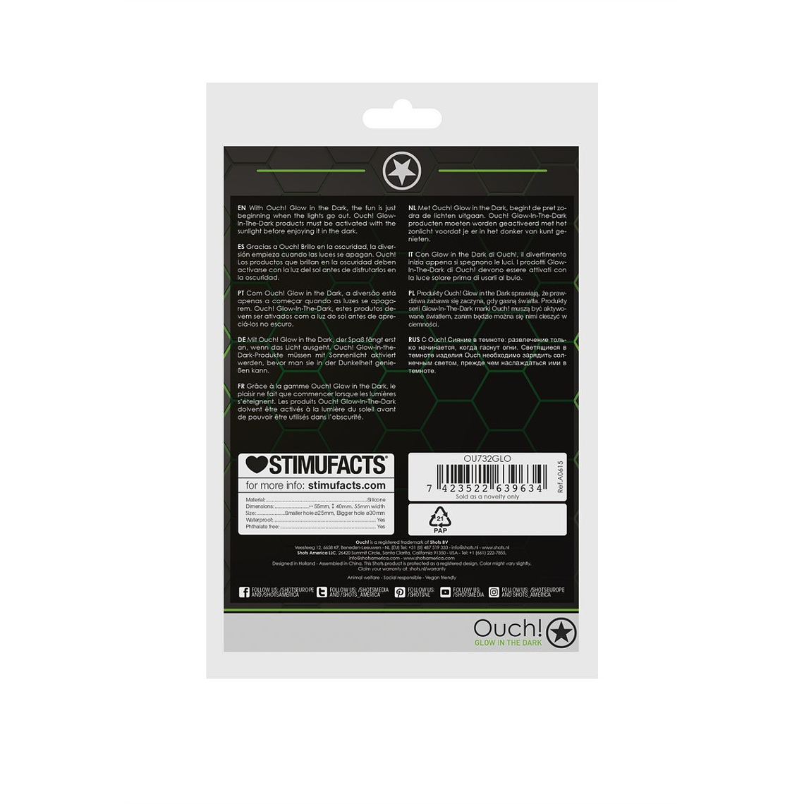 ANEL PARA O PÉNIS E TESTÍCULOS FLUORESCENTE GLOW IN THE DARK OUCH! 3