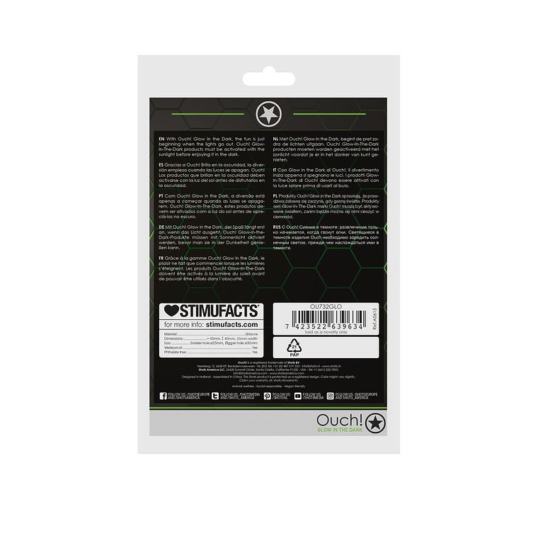 ANEL PARA O PÉNIS E TESTÍCULOS FLUORESCENTE GLOW IN THE DARK OUCH! 3