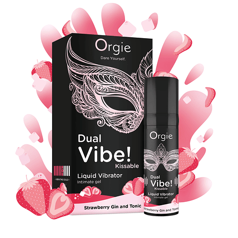 VIBRADOR LÍQUIDO COM SABOR A GIN TÓNICO DE MORANGO DUAL VIBE 15ML ORGIE