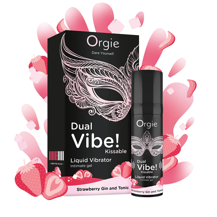 VIBRADOR LÍQUIDO COM SABOR A GIN TÓNICO DE MORANGO DUAL VIBE 15ML ORGIE 1