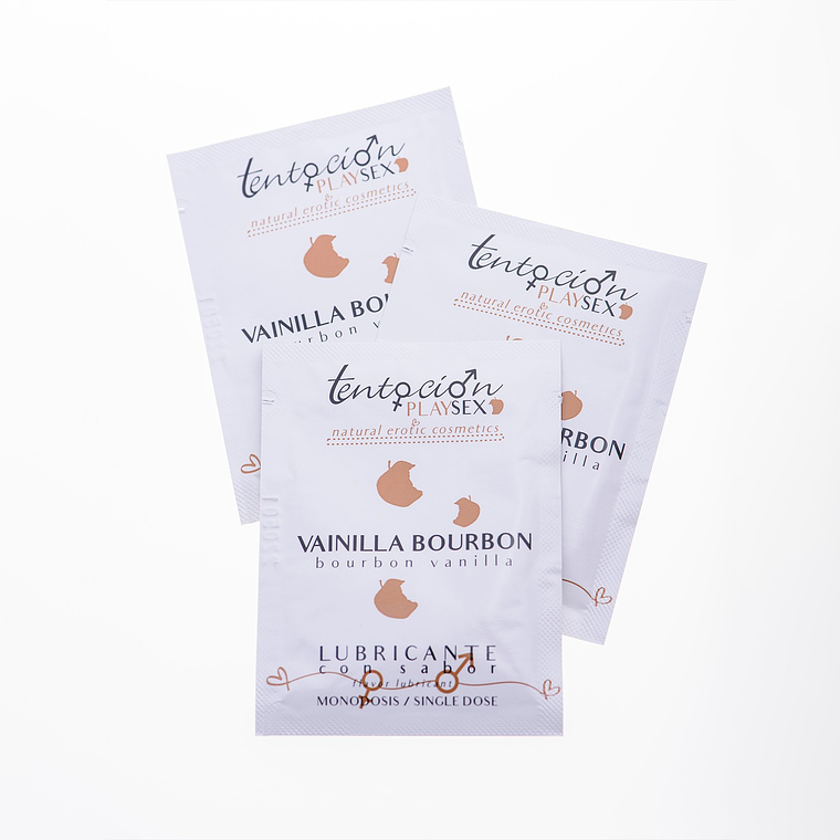 20 MONODOSES DE LUBRIFICANTE COM SABOR A BOURBON DE BAUNILHA 5ML TENTACIÓN PLAY SEX 1