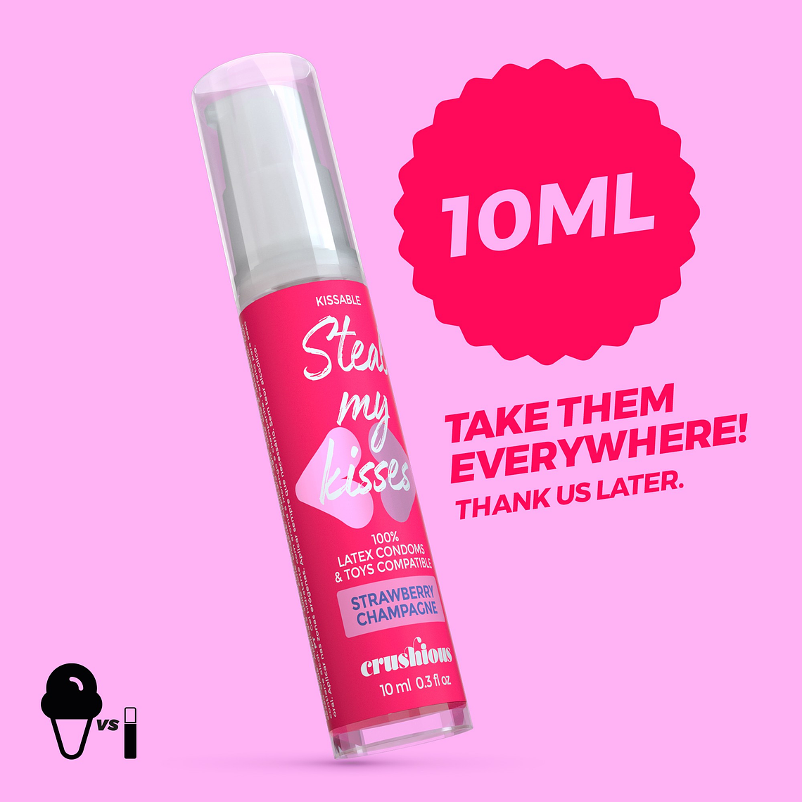 GEL LUBRIFICANTE STEAL MY KISSES COM SABOR A CHAMPANHE COM MORANGO CRUSHIOUS 10ML 7