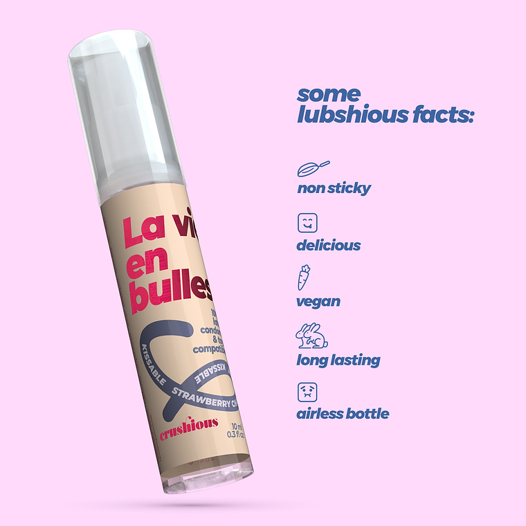 GEL LUBRIFICANTE STEAL MY KISSES COM SABOR A CHAMPANHE COM MORANGO CRUSHIOUS 10ML 12