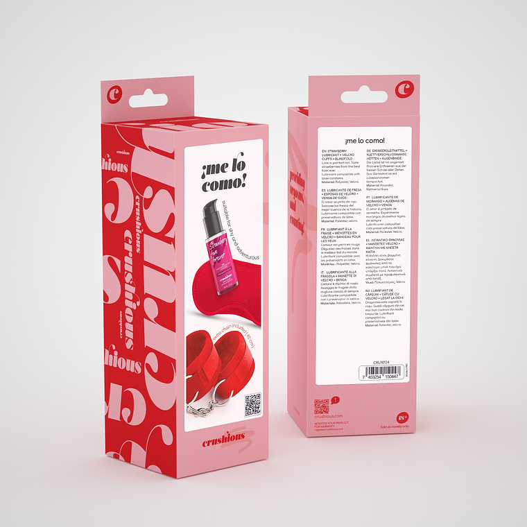 ME LO COMO CONJUNTO DE ALGEMAS DE VELCRO + VENDA ACETINADA E LUBRIFICANTE BEIJÁVEL DE MORANGO CRUSHIOUS 4