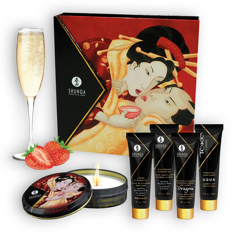 CONJUNTO SHUNGA SEGREDOS DE GEISHA MORANGO E CHAMPANHE 1