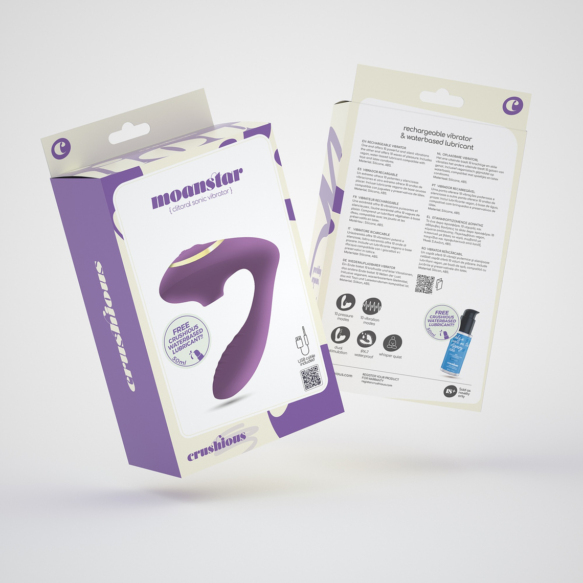 ESTIMULADOR RECARREGÁVEL MOANSTAR COM OFERTA DE LUBRIFICANTE À BASE DE ÁGUA CRUSHIOUS 17