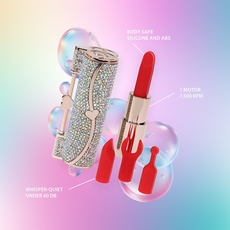 VIBRADOR COM 4 ACESSÓRIOS SPARKLE LIPSTICK IRIDESCENT LOVELINE 1
