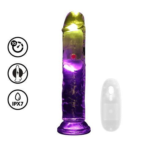 VIBRADOR COM LED E COMANDO LED VIBRATING STRAIGHT COCK 7'/ 18 CM REALROCK